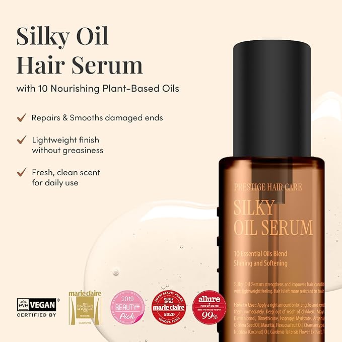 Silky Oil Serum | A lightweight hair serum | Ten of naturallyderived oil blends | EVE VEGAN 70ml