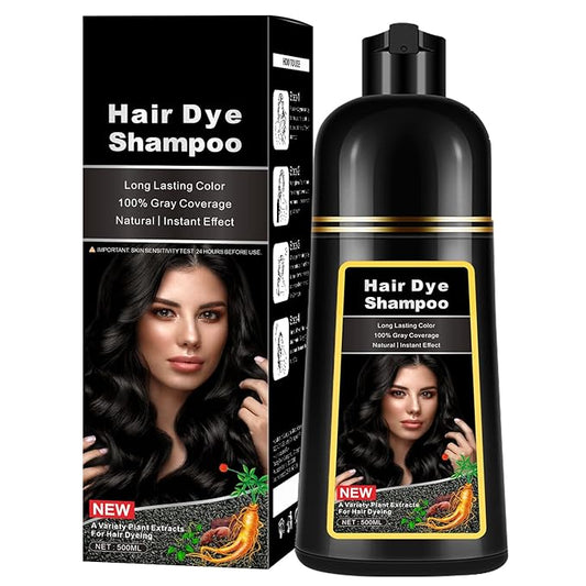 Natural Black Hair Dye Shampoo,Magic Hair Dye Shampoo,Colors Hair in 15 Minutes,Long Lasting,500 Ml,3-In-1 Hair Color