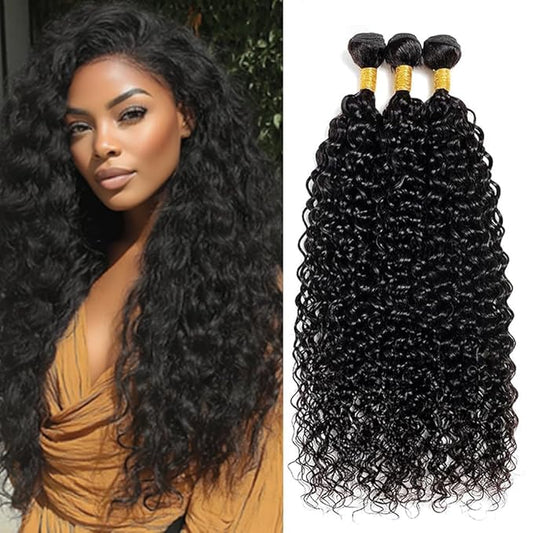 Black Human Hair Weave Curly Hair Bundles Brazilian 20 22 24 Inch Color #1B Curly Bundles Hair Extensions Soft and Silky for Women