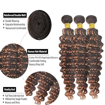 Chocolate Brown Bundles Human Hair P430 Highlight Deep Wave Bundles 10 12 14 Inch Brazilian Virgin Ombre Brown Bundle Hair Weave Soft and Silky