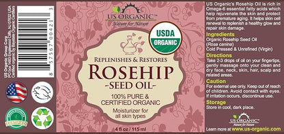 US Organic Rosehip Seed Oil, USDA Certified Organic, Cold Pressed, Virgin Organic, Amber Glass Bottle and Glass Eyedropper for Easy Application - 4 oz (115 ml)