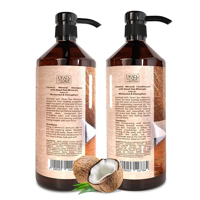 Dead Sea Collection Shampoo and Conditioner Set with Coconut Oil – Hydrating Softening Hair Products with Dead Sea Minerals for All Hair Types – Set of 2 Bottles (33.8 & 30.6 Fl. Oz.)