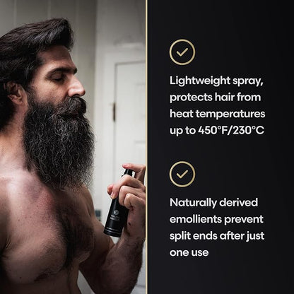 Beard & Hair Heat Protectant Spray - Viking Shield Beard Spray for Men, Protects Hair from Heat Damage of Straightener and Styling - Argan Oil Thermal Protector Spray - Protect Up To 450º F - 4 Fl Oz
