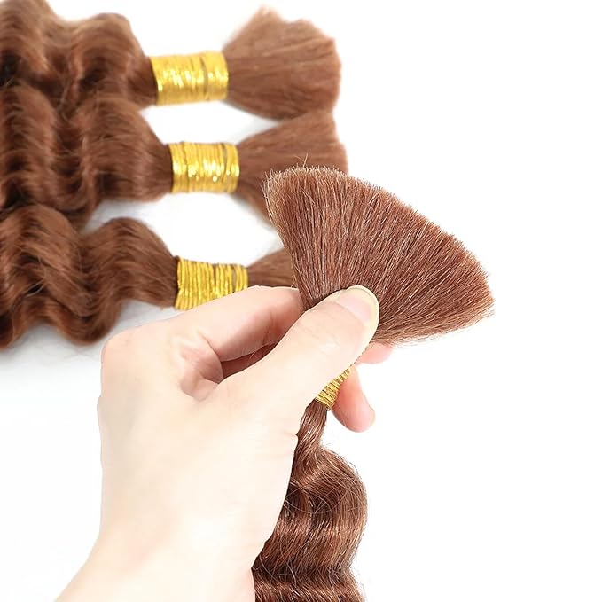 #30 Brown Human Braiding Hair Deep Wave Bulk 30 30 30 Inch Human Hair Weave 3 Bundle Unprocessed Brazilian Virgin Hair Light Brown Deep Curly Braiding Hair Extensions 50 Grams/Bundle