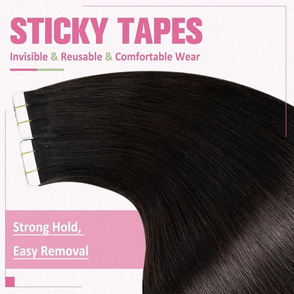 YoungSee Tape in Hair Extensions Real Human Hair Dark Brown Tape Extensions Human Hair Brown 22In Tape in Human Hair Extensions Darkest Brown 20pcs Double Sided Tape on Hair Extensions Human Hair 50g