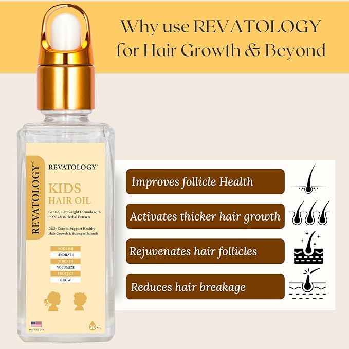 REVATOLOGY Kids & Baby Hair Growth Oil (Made in USA) Extra Strength pre-rinse Pediatric Formula with 26 Cold-Pressed Botanicals & Extracts | Cruelty & Chemical Free
