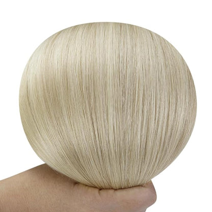 YoungSee 150g Clip in Hair Extensions Real Human Hair Ombre Blonde Clip in Extensions Light Ash Brown to Platinum Blonde Hair Extensions Clips in for Women 20Inch 7Pcs