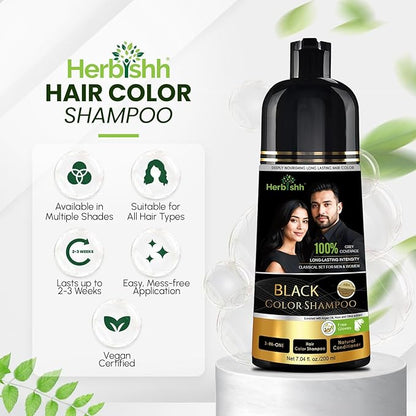 Herbishh Black Hair Dye Shampoo 200ml + Argan Hair Mask 150ml – Grey Coverage & Deep Repair Combo – Sulfate-Free & Paraben-Free