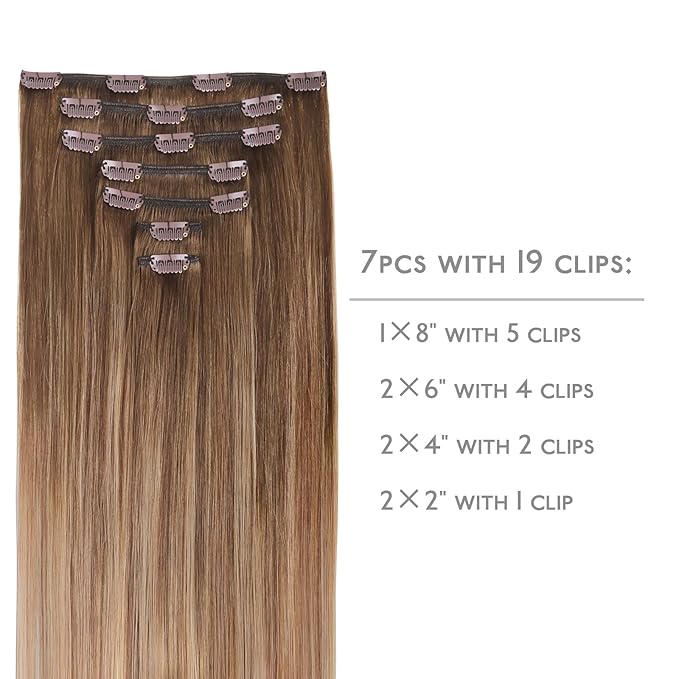 WENNALIFE Clip in Hair Extensions Real Human Hair, 20 Inch 120g 7pcs Human Hair Extensions Clip In Human Hair, Balayage Chestnut Brown Mixed Dirty Blonde Hair Extensions Clip In Real Hair Remy Human