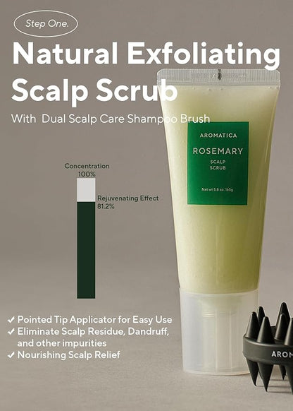 AROMATICA Rosemary Scalp Care Gift Set - Hydrating Scalp Treatment with Rosemary Enhancer, Rosemary Scalp Scrub and Dual Scalp Brush - Free from Sulfate, Silicone, and Paraben, Korean Hair Care.