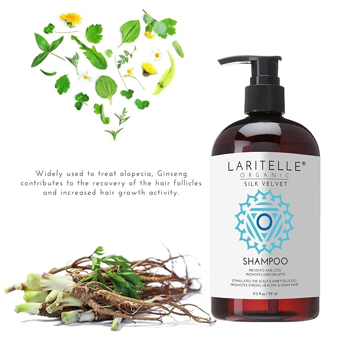 Silk Velvet Organic Hair Loss Prevention Shampoo – 17.5 oz – Rosemary, Lavender & Rice Protein Botanical Clean Formula – Made in California