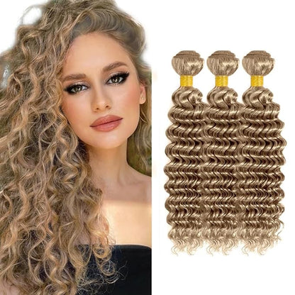 30 32 34 Inch Ash Blonde Bundles Human Hair Color #22 Deep Wave Bundle Blonde Deep Wave Bundle Virgin Remy Hair Extensions Light Blonde Color