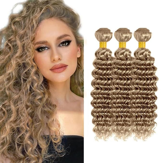 30 32 34 Inch Ash Blonde Bundles Human Hair Color #22 Deep Wave Bundle Blonde Deep Wave Bundle Virgin Remy Hair Extensions Light Blonde Color
