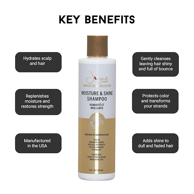 Joyce Giraud Miracle Elixir Moisture & Shine Shampoo, Hydrates & Protects Color, 8 Fl. Oz