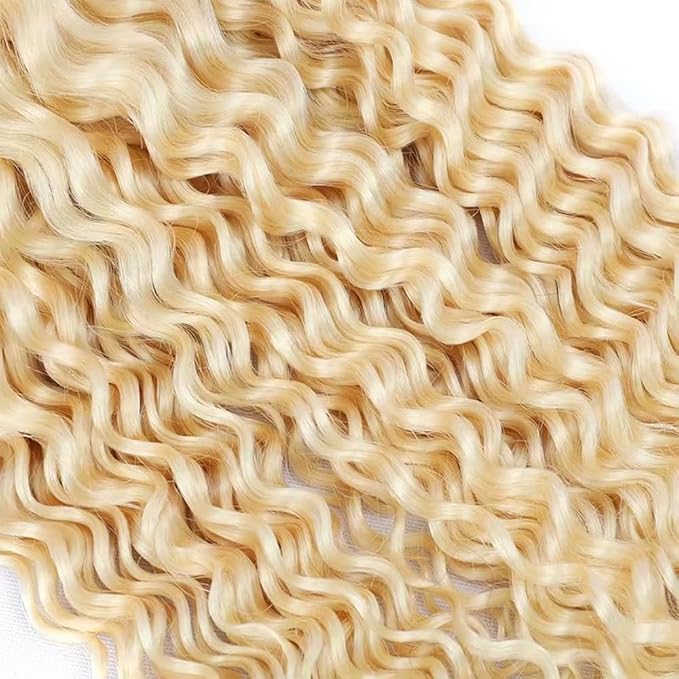 #613 Blonde Human Braiding Hair Deep Wave Bulk 16 16 16 Inch Human Hair Weave 3 Bundle Unprocessed Brazilian Virgin Hair Honey Blonde Deep Curly Braiding Hair Extensions 50 Grams/Bundle