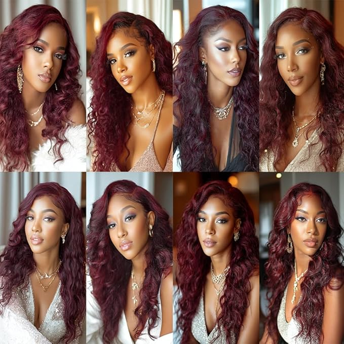 99j Human Hair Burgundy Deep Wave Bundles Red Deep Wave Bundles Brazilian Human Hair Extensions Weave Wet and Wavy Soft Silky for Black Woman 26 28 30 Inch