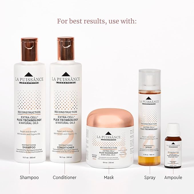 LA PUISSANCE Extra Cell Plex Hair Ampoule Step 5 for frizzy and Damaged Hair - Concentrated Treatment for Severely Damaged Hair - Strengthens & Hydrates - Ideal for Home and Salon Use