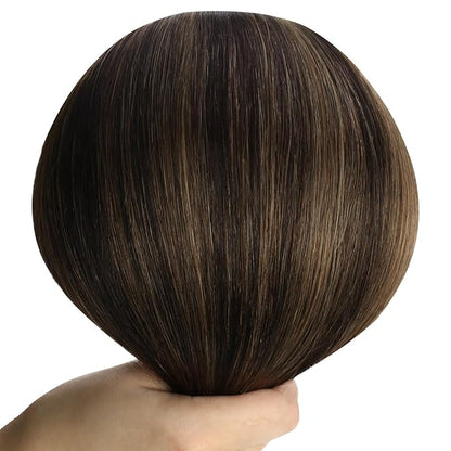 YoungSee 130G Weft Extensions Human Hair Balayage Hair Weft Extensions Dark Brown Mix Medium Brown Highlights Brown Balayage Sew in Hair Extensions Real Human Hair Balayage 24Inch
