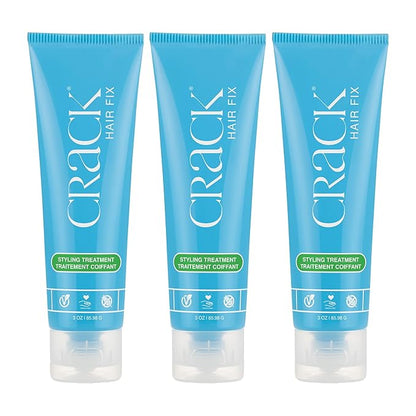 Crack HAIR FIX Styling Treatment - Multi-Tasking, Anti-Frizz, Leave-In Styling Cream with Protection from Humidity, Chlorine, Heat Treatments & Sun, 3 oz (Pack of 3)