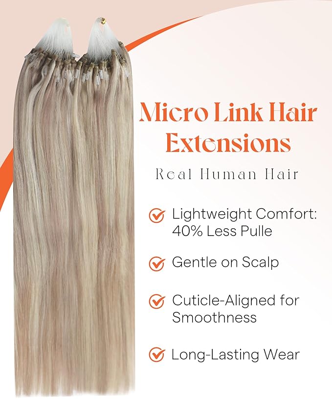 Sunny Hair Micro Bead Hair Extensions Straight Micro Hair Extensions Human Hair Ash Blonde Highlight Bleach Blonde Micro Link Hair Extensions Human Hair 16inch 50g