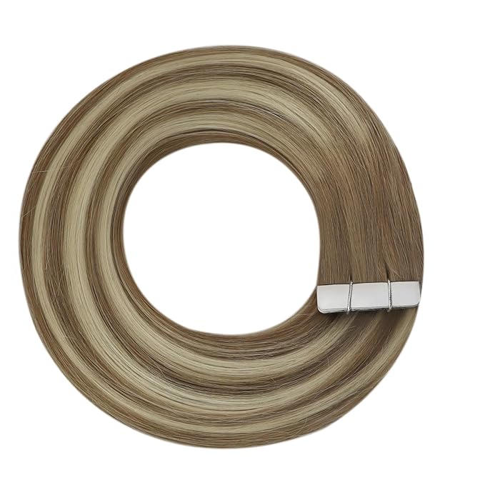 YoungSee Human Hair Tape in Extensions Balayage Tape in Hair Extensions Human Hair Light Brown Ombre Blonde Tape ins Hair Silky Straight 20 Inch Seamless Hair Extension Soft 20pcs 50g