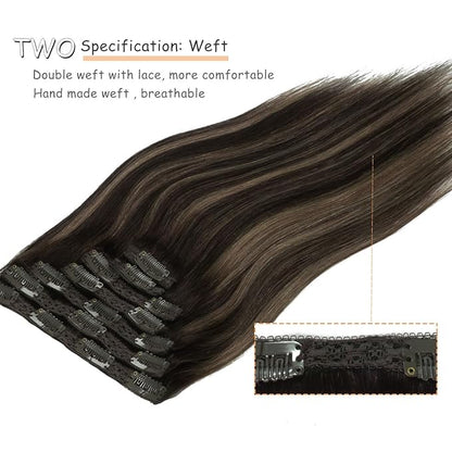Caliee Lace Clip in Hair Extensions Human Hair 14Inch R1B-1B/6A Balayage Natural Black to Light Chestnut Brown Hair Extensions Clip ins Real Human Hair 7Pcs 120G Double Weft Thick Long Soft Silky