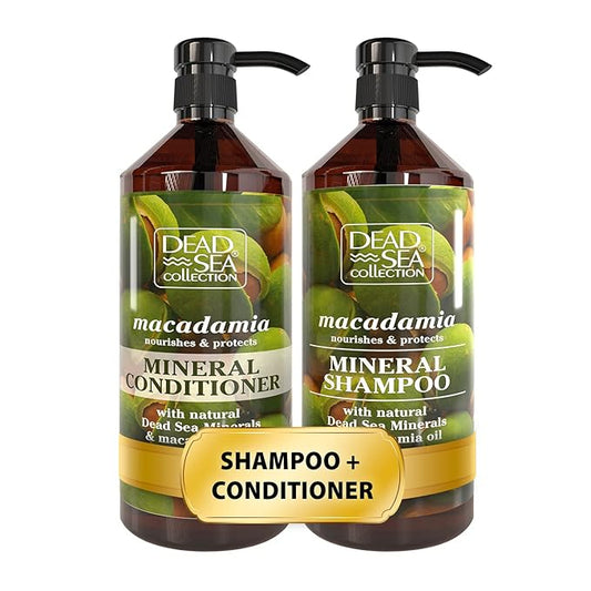 Dead Sea Collection Shampoo and Conditioner Set with Macadamia Oil – Hydrating Softening Hair Products with Dead Sea Minerals for All Hair Types – Set of 2 Bottles (33.8 & 30.6 Fl. Oz.)