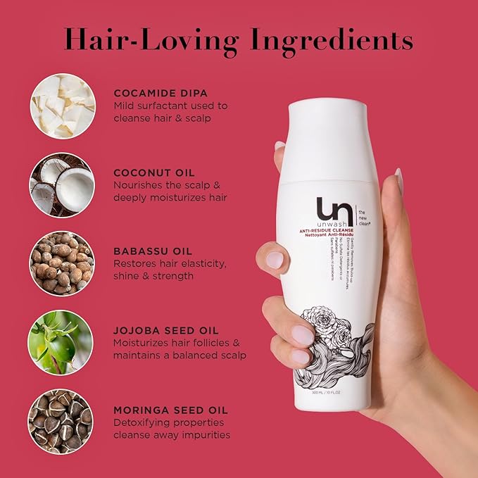 Unwash Anti-Residue Cleanse - Gentle, Ph-Balanced Clarifying Shampoo for Build Up Dirt and Oil, Safe for All Hair Types, 10 fl oz