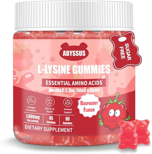 ABYSSUS L-Lysine Gummies 1000mg for Women - with Biotin, Vitamin C, Zinc & Folate - Hair Skin Nails & Immune Support - Sugar Free, 90 Count