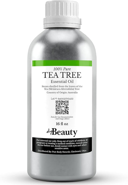 Bulk Tea Tree Oil - 16 Fl Oz Large Size Big Bottle - 100% Pure & Organic Tea Tree Oil for Skin, Hair, Face, and Scalp - Steam Distilled