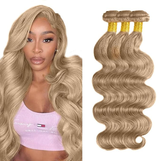 #22 Blonde Bundles Human Hair Body Wave Bundles 26 28 30 Inch Human Hair Weave 3 Bundle Unprocessed Brazilian Virgin Hair Ash Blonde Body Wave Human Hair Extensions 50 Grams/Bundle