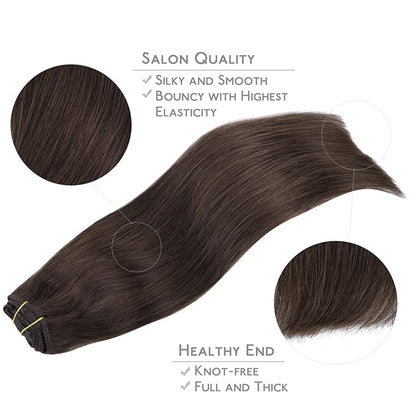 WENNALIFE Clip in Hair Extensions Real Human Hair, 22 Inch 120g 7pcs Light Dark Brown Hair Extensions Clip in Human Hair Remy Clip in Hair Extensions Real Human Hair Double Weft