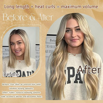 Blonde Human Hair Extensions Clip Ins 22 Inches 115g Light Brown Mixed Bleach Blonde Hair Clip in Extensions Real Human Hair Straight Silky #8/22/8 7pcs