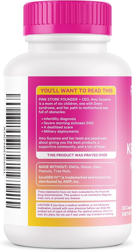 Pink Stork Keratin Hair Loss Supplement for Women - Clinically Studied KeraGEN-IV for Hair Care, Thinning, Shedding and Beauty - Hair Skin and Nails Support - Postpartum Hair Growth - 30 Capsules