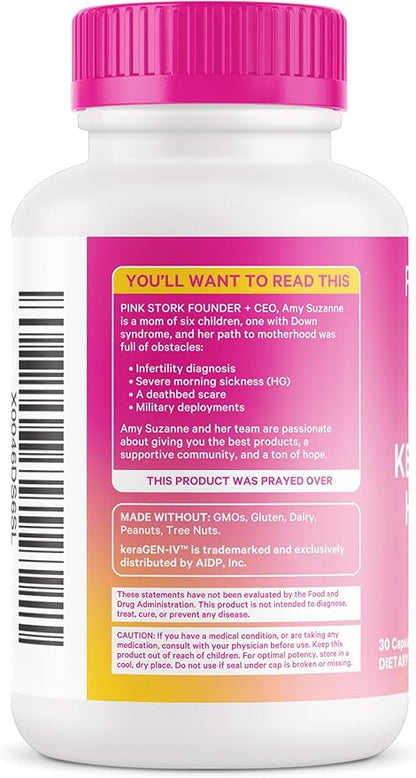 Pink Stork Keratin Hair Loss Supplement for Women - Clinically Studied KeraGEN-IV for Hair Care, Thinning, Shedding and Beauty - Hair Skin and Nails Support - Postpartum Hair Growth - 30 Capsules