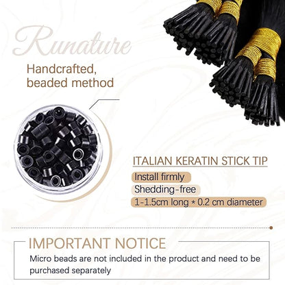 RUNATURE I Tip Hair Extensions Human Hair, Silky Long Hair Extensions I Tip Natural Looking Straight Remy Hair for Women 18inch 50G 60s #1 Jet Black