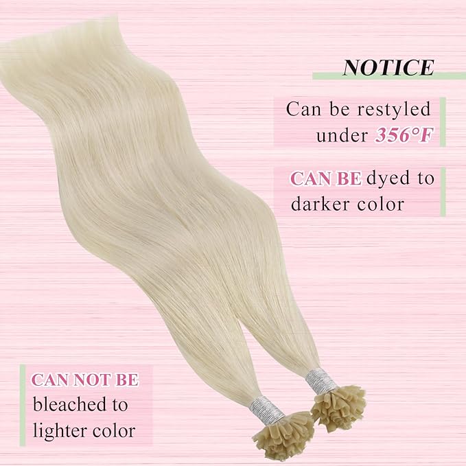 YoungSee U Tips Hair Extensions Real Human Hair Blonde U Tip Real Hair Extensions Platinum Blonde Hot Fusion Hair Extensions Human Hair Blonde K Tip Hair Extensions Human Hair for Women 16In 1G/S 50G