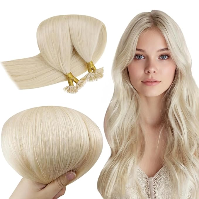 RUNATURE U Tip Hair Extensions Human Hair Platinum Blonde U Tip Hair Extensions 14 Inch Invisible U Tip Keratin Hair Extensions Human Hair Blonde U Tip Extensions Human Hair Silky Straight 50g 50s