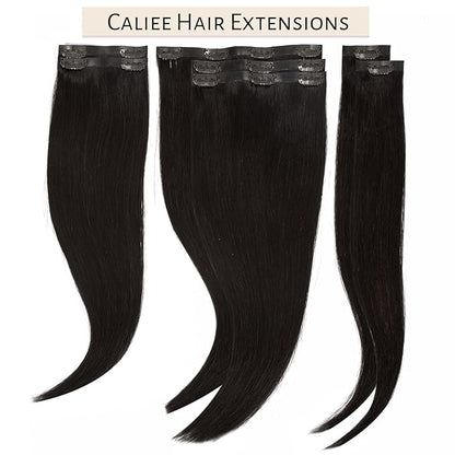 Caliee Seamless Clip in Hair Extensions Human Hair Natural Remy Hair Soft Silky Straight Color 2 Dark Brown Hair Extensions 7 Pcs 16 Inch 110 G Clip on Real Hair Gift for Women