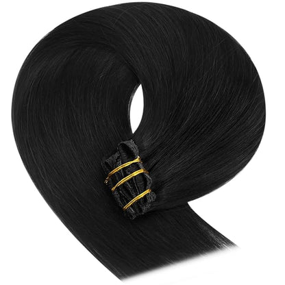 YoungSee 150G Black Clip in Hair Extensions Straight Hair Extensions Clip ins Black Clip on Hair Extensions Jet Black Clip on Hair Extensions Real Human Hair Add Volume 7Pcs 24Inch