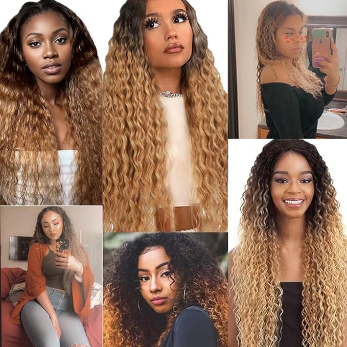 T1B/4/27 Bundles Human Hair Ombre Blonde Water Wave Bundles 24 26 28 Inch Niegmeag Virgin Remy Hair Extensions Honey Blonde Wet and Wavy Bundle