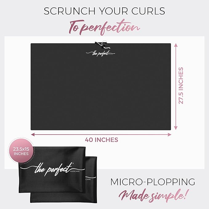 THE PERFECT HAIRCARE Curly Hair Girls Microfiber Plopping Towel Set Gift - Anti-frizz Silky Smooth Hair Drying Wrap for Women - Super Absorbent Large Hair Towel + 2 Scrunching MicroPlop Towels