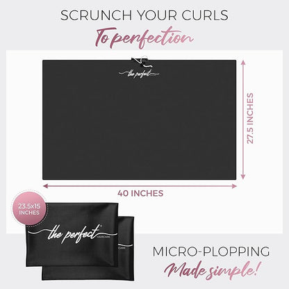 THE PERFECT HAIRCARE Curly Hair Girls Microfiber Plopping Towel Set Gift - Anti-frizz Silky Smooth Hair Drying Wrap for Women - Super Absorbent Large Hair Towel + 2 Scrunching MicroPlop Towels
