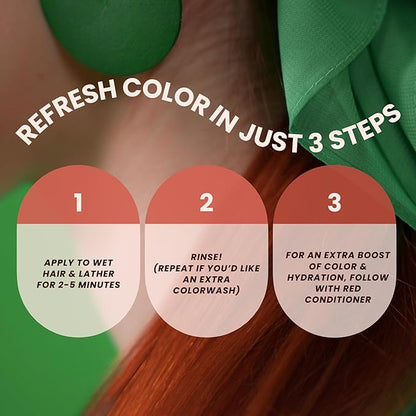Red Hydrating Color Depositing Shampoo - Brighten & Tone Semi-Permanent Dye for Faded Color-Treated Hair, Prevents Fade & Extends Color Service - 33.8 Oz.