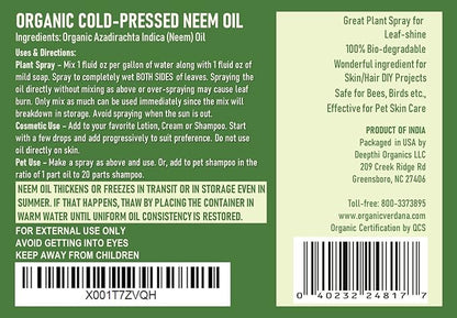 Verdana Pure Neem Oil for Plants – 1 Gallon (128 Fl Oz) – Organic, Cold Pressed, Unrefined, Non-GMO – 100% Natural Spray for Plant Leaf Shine, DIY Beauty, Soap Making – No Additives