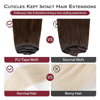 Clip in Hair Extensions Real Human Hair Chocolate Brown Seamless Clip In 100% Straight Remy Hair Extensions PU Skin Weft Add Volume for Women #4A 20Inch 120G 8PCS