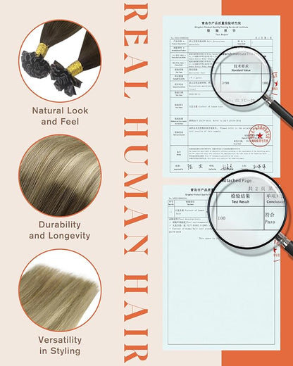 Sunny Hair K Tip Hair Extensions Human Hair 18inch Keratin Hair Extensions Effortless Highlights K Tip for Fine Thin Dark Roots to Golden Brown Mix Blonde K Tips Invisible 50G