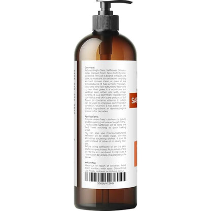 velona Safflower Oil 16 fl oz | 100% Pure and Natural Carrier Oil | Refined, Expeller Pressed | Cooking, Skin, Hair, Body & Face Moisturizing | Use Today - Enjoy Results
