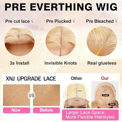 613 Lace Front Wig Human Hair 200% Density Blonde Glueless Wigs Human Hair Pre Plucked Pre Cut 7x5 Hd Closure Wear And Go Wig Blonde Wig Human Hair Body Wave For Women 26 Inch