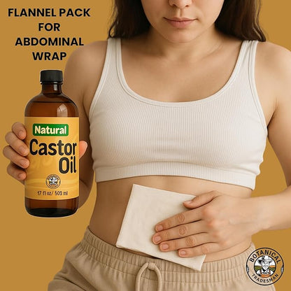 Organic Castor Oil (17 oz) Glass Bottle-100% Pure, Cold-Pressed, Hexane-Free, with 2 Resuable Organic Cotton Flannel Pack Wraps and Mascara Container for Skin, Hair, Eyelash's & Eyebrow's